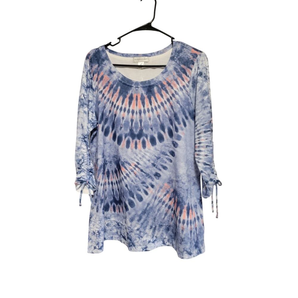 NWT Christopher & Banks Blue Tie Dye 1/2 Sleeve Blouse Women's Size L